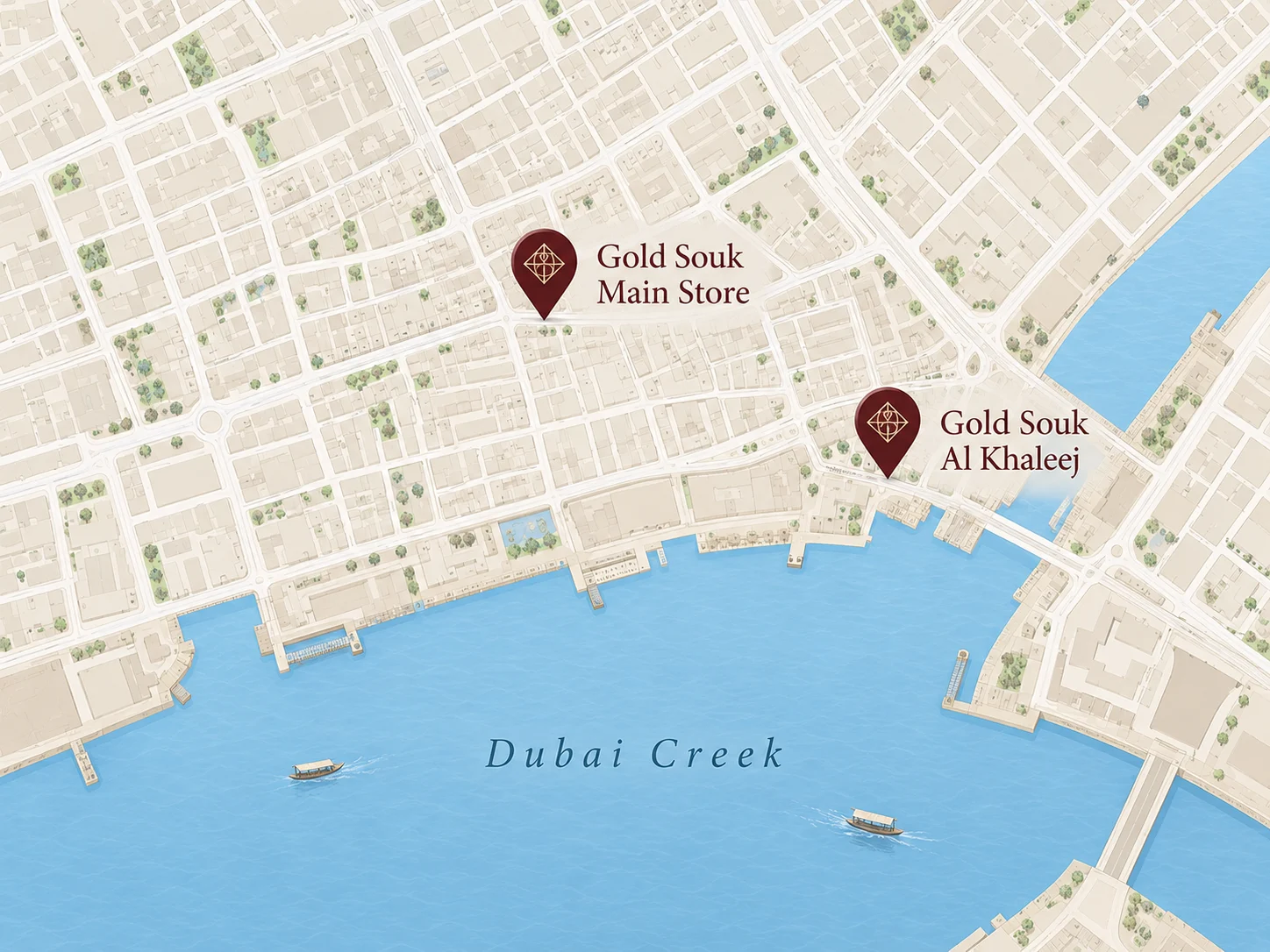 Map of Dhakan stores near Dubai Creek